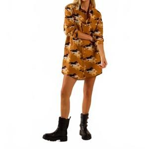 NEW CARE TUCKER preslie poplin shirt dress - all over wild horses pattern in bro